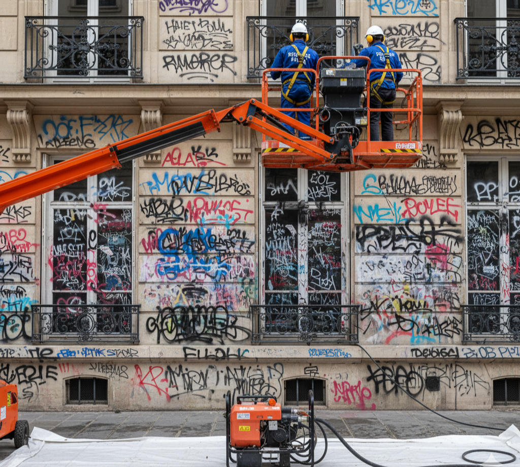 Avant nettoyage tag graffiti Lyon - Façade dégradée avec tags vandalisés