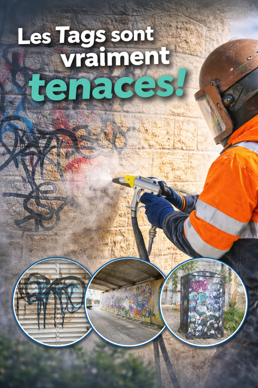 Opérateur PropreLyon nettoyant des tags tenaces sur mur à Lyon